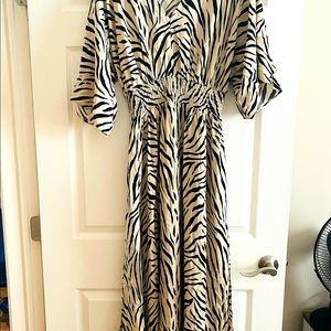 Zebra Print Smocked Dress, Black and Cream